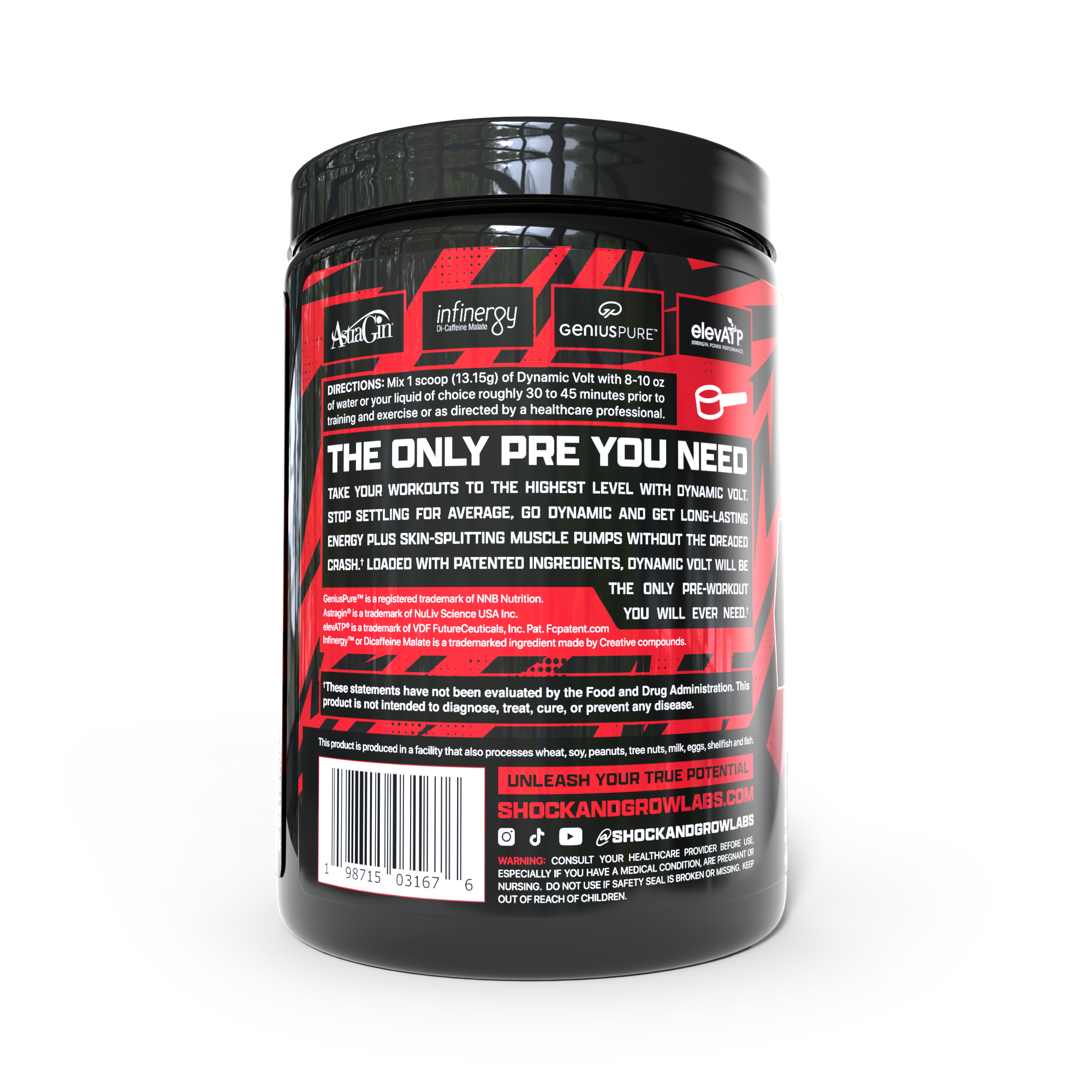 Dynamic Volt Pre-Workout Powder - 30 Servings (Cherry Blue Razz Swirl / Rainbow Sour Belt)